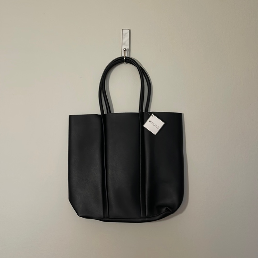 Macy's Classic Black Faux Leather Tote Bag